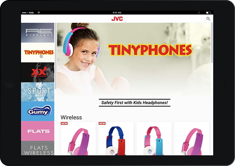 Top-level product category UI layout for browsing headphones