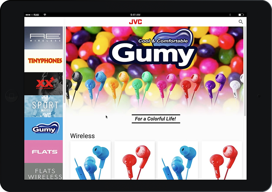 Top-level product category UI layout for browsing headphones